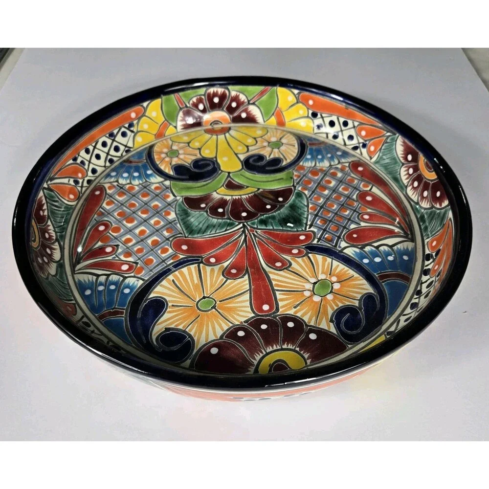 Talavera Pottery Mexican Art Multicolor Saucer Plate 12 X 1.5 Inches